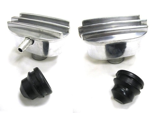 Oval Aluminum Valve Cover PCV Breather Combo Kit - Set Of 2, Black, Fits 1" Pipe & 1-1/4" Holes