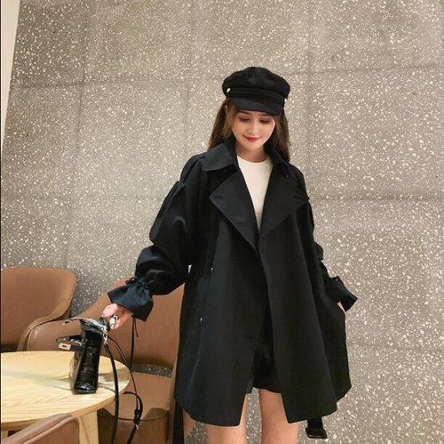 Modischer lockerer Damen-Trenchcoat mit Revers zweireihig Kordelzug Oberbekleidung - Bild 25 von 26