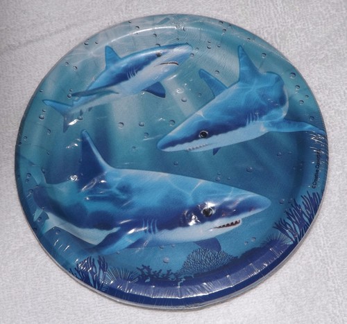 Shark Plates, Birthday Party Supplies, Jaws Realistic, 16p - 7" Dessert Plates - Picture 2 of 2