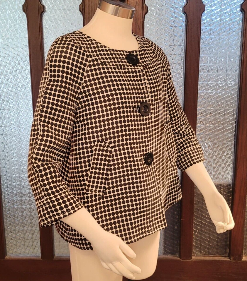 MAX STUDIO Black and White Graphic Dot 3/4 Sleeve Swing Jacket, Lined, Size S - Image 2 of 4