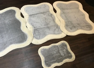 ROMANY LAVABLE VIAJERO 4 ALFOMBRILLAS ANTIDESLIZANTES NUEVO DISEÑO SÚPER GRUESO CREMA/PLATEADO
