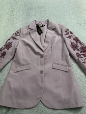 DG2 Diana Gilman Women Embroidered Long Sleeve Notch Blazer Matte Fuchsia Size M