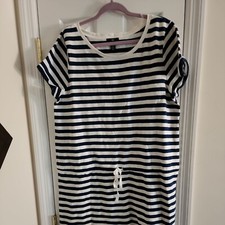 GAP navy Blue White Striped 100% Cotton Mini Drawstring Dress Size Large NWT