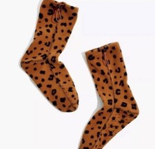 MADEWELL Women's Slipper Socks L/XL Leopard Cheetah Animal Print Fuzzy Cozy