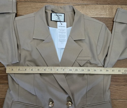 Womens Beige 2 piece Double-Breasted Pant Suit by Cherry Medium Business Office - Picture 16 of 18