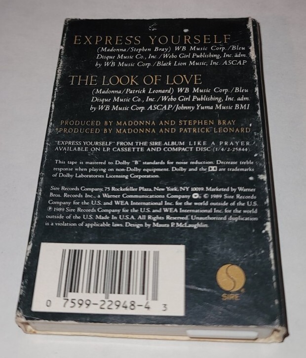 Vintage 1989 Madonna Express Yourself Cassette Single Sire