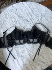 VICTORIA'S SECRET DESIGNER COLLECTION LACE CORSET BRA Black Bustier Bows 36D