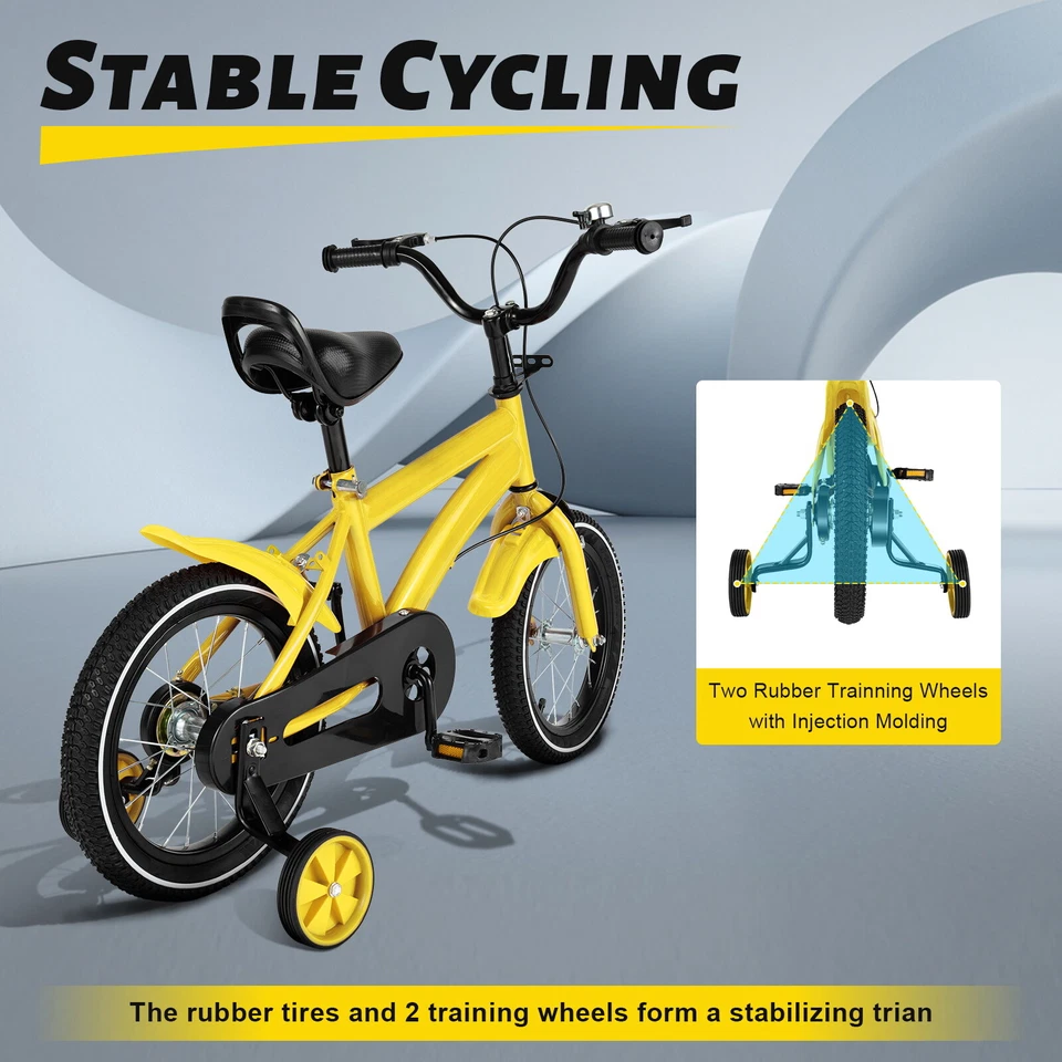 Bicicleta para niños de 14 pulgadas unisex niños/niñas bicicleta amarilla regalos Foto 4 de 4