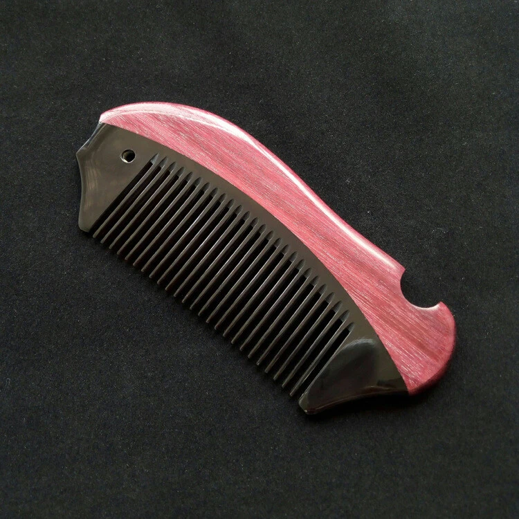 Handmade Purpleheart Buffalo Horn Fine Tooth Hair Beard Comb Massager Brush - Image 4 of 4