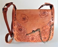 Vintage Tooled Leather Purse Monogrammed KAREN Adjustable Strap Sturdy NICE COND