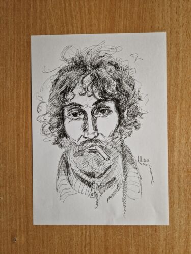 "Dibujo a tinta original hombre barbudo retrato arte original A4 8x11,5" - Imagen 1 de 3