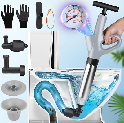 #ad Toilet Plunger Set Drain Clog Remover Tools High Pressure Air Drain Blaster wit $32.99