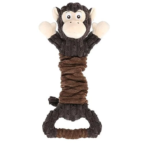 Dog Squeak Toys Plush Dog Toy with Crinkle Paper, Tug of War Pull Pull  Monkey