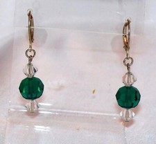 Elegant Sparkling Emerald Green  Crystal Bead Dangle Pierced Earrings K990