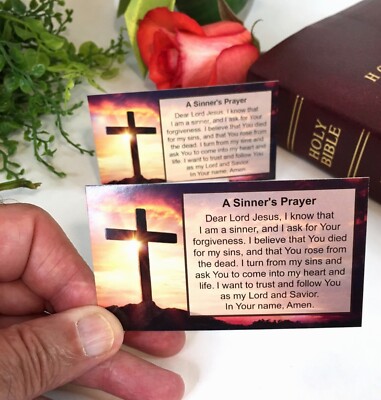 A Sinner's Prayer Scripture Cards, KJV, Salvation Pocket Cards 3.5x2'', 50/100x