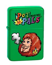 Pot Smoking Pals Hedgehog Vector KGM Thunderbird Vintage Lighter- Metallic Green