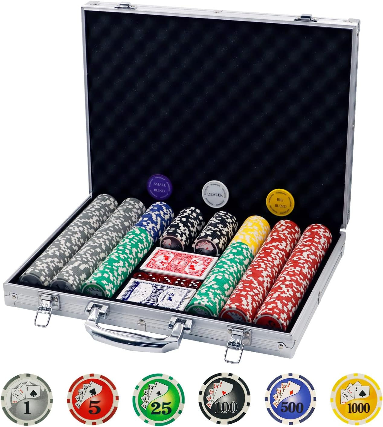 Poker Chips with Numbers,500Pcs Poker Chip Set with Aluminum Travel Case,11.5 Gr