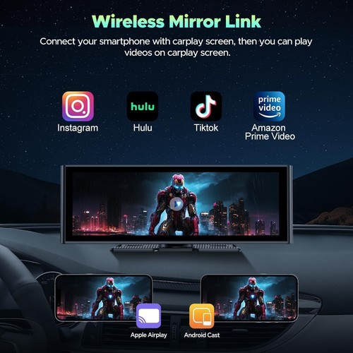 4K Dash Cam 10.26"Car Stereo Radio Wireless Apple Carplay &Android Auto+Rear Cam - Picture 8 of 10