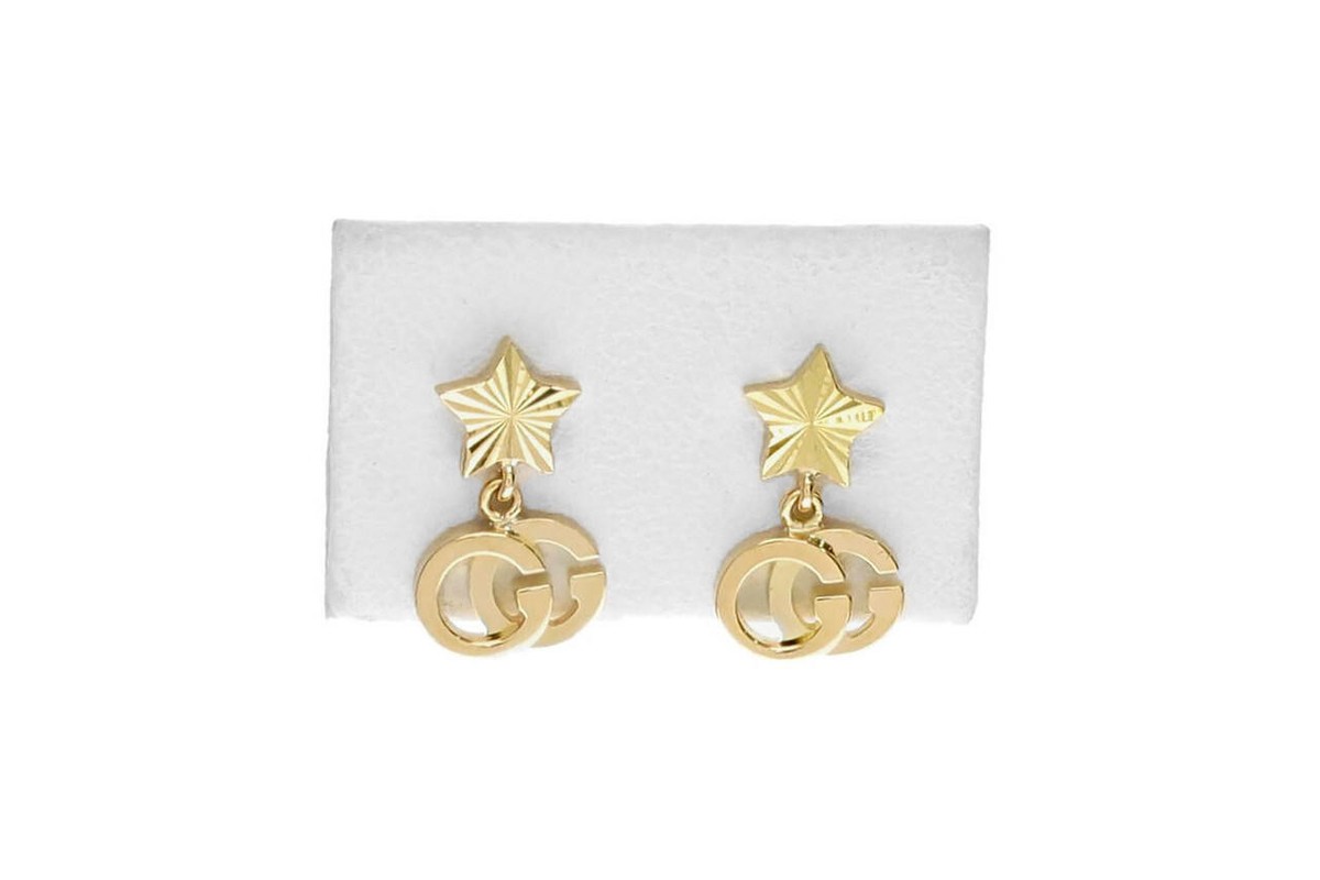 GUCCI ゴールド Gロゴ ピアス　18金 Gucci 18K Yellow Gold Running G Dangle with Star Earrings