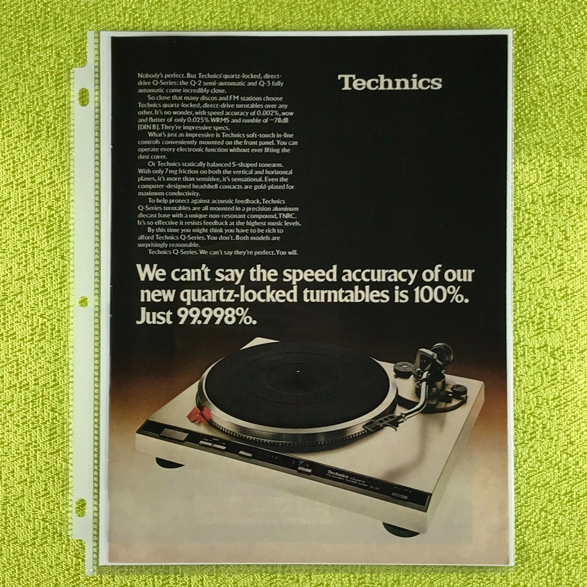 Technics Turntables Print Advertisement from Dec 1979 / Original