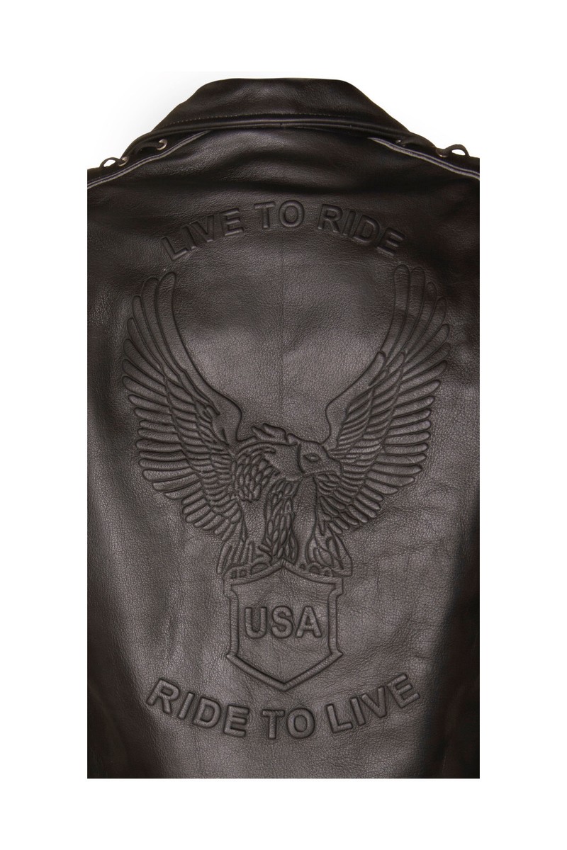 Giacca In Pelle Da Motociclista Uomo Infinity Leather - Stile Vintage Con Aquila In Rilievo, Nero Brando - Foto 10