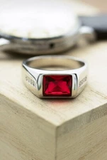 Natural Red garnet Mens Garnet Ring 925 Silver Engagement  Promise Rings jewelry