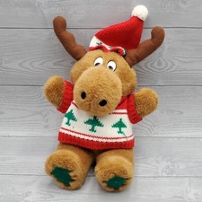 Moose Deer with Christmas Tree Sweater Vintage Plush Stuffed