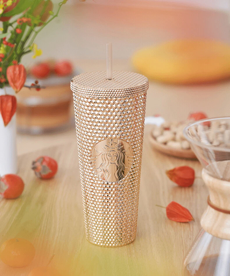 New Starbucks 2023 China Rose Gold Copper Studded Cup Tumbler 24oz