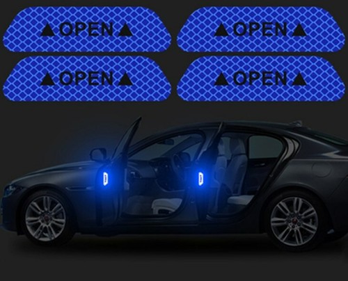 4 x BLUE Car Door Safety Reflective Tape Open Sign Sticker UK Free P&P AUTO1045 - Picture 2 of 4