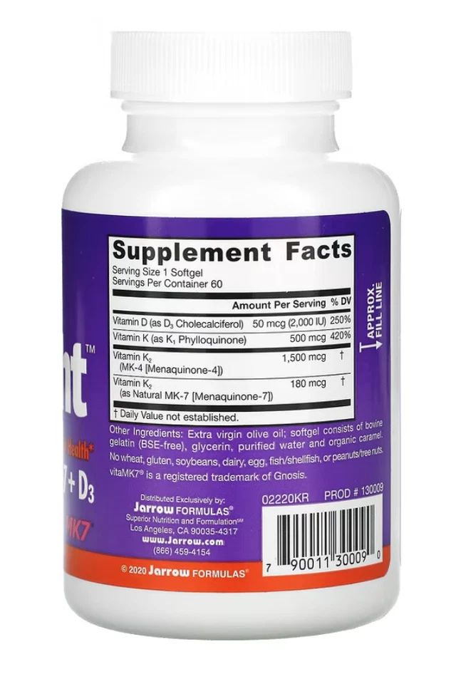 Jarrow Formulas, Inc. Complejo de vitamina K K K-Right 60 cápsulas blandas mejor para 7/2026+ Foto 2 de 4