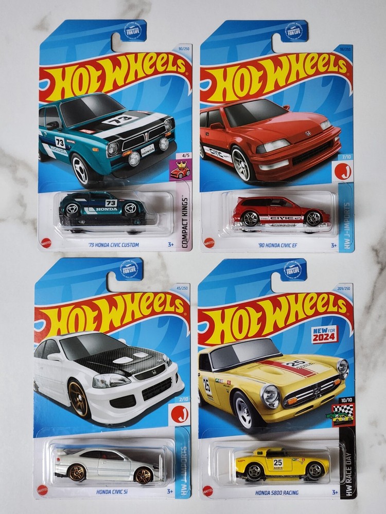 (Lot Of 4) 2024 Hot Wheels Honda Model Cars 1:64 Civic SI, S800, 1990 Civic EF