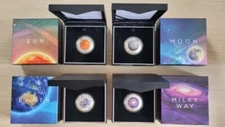 Australia Earth Beyond  Set Earth, Moon, Sun and Milky Way Coins Dome Silver