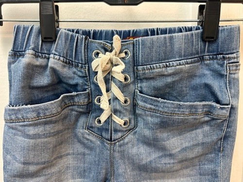 GIRLS 7 FOR ALL MANKIND JEAN SIZE 12 ELASTIC WAIST FAUX LACE UP FRONT - Picture 4 of 5