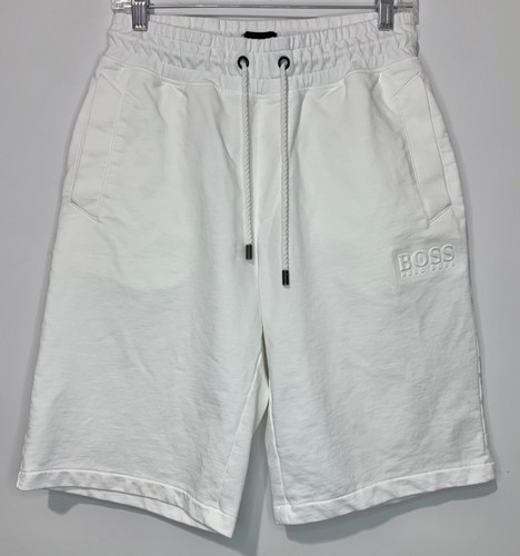 Hugo Boss Sweat Shorts Herren M Baumwolle weiß Taschen Kordelzug Gummibund Logo