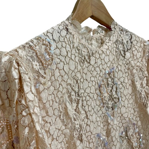 Vintage 1990s Rina di’Montella Silk Lace Overlay Beaded Dress Size 8 Nude Pink - Picture 5 of 17