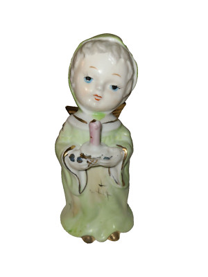 Adorable Little Boy Angel Nightgown Holding Candle Vtg Ceramic Figurine Japan