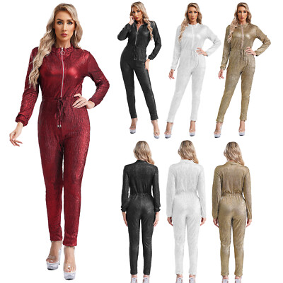 Women's Chic Rhinestone See-Thru Mesh Bodysuit Jumpsuit - Elegant Clubwear Romper S-XL