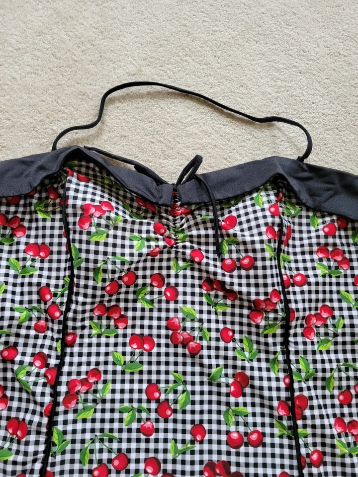 Bettie Page Pin Up Black White Gingham Cherry Print 1pc Women's Swimsuit Sz 28W - Image 2 of 4