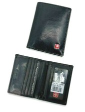 Men Swiss Genuine Leather Bifold Wallet Credit Card Id Magnetic Closure Black