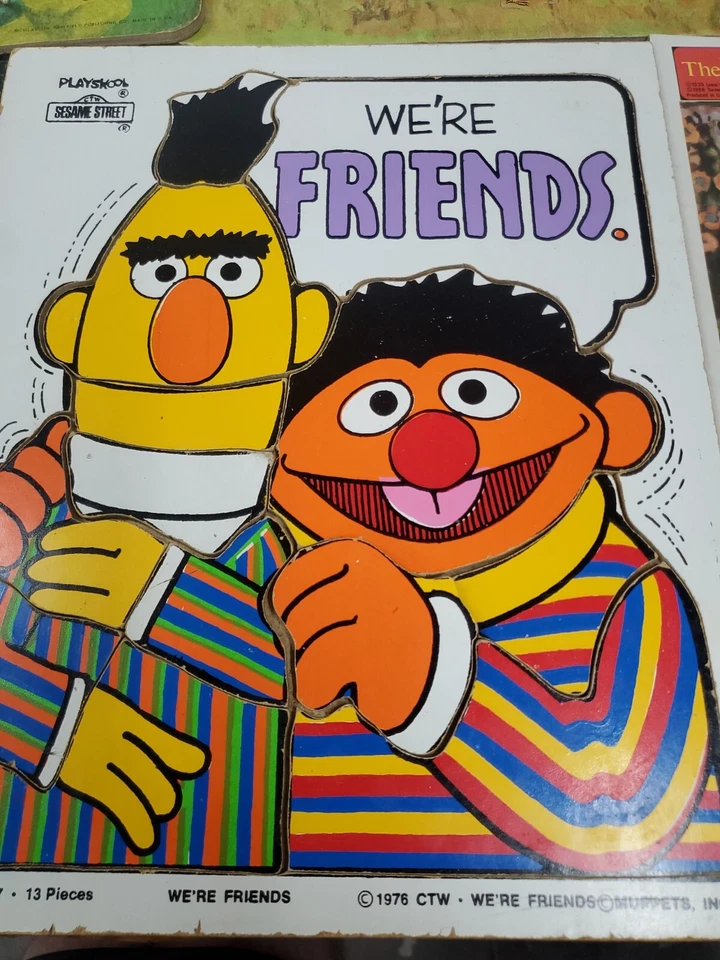 Vintage Frame Puzzle Lot, WIZARD OF OZ. Sesame Street, Farm Animals, Hey Diddle. - Image 2 of 4