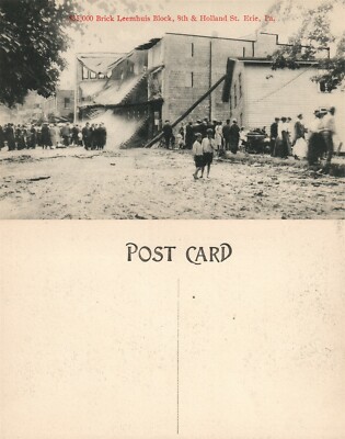 ERIE PA AFTER THE 1915 FLOOD $35,000 BRICK LEEMHUIS BLOCK ANTIQUE POSTCARD