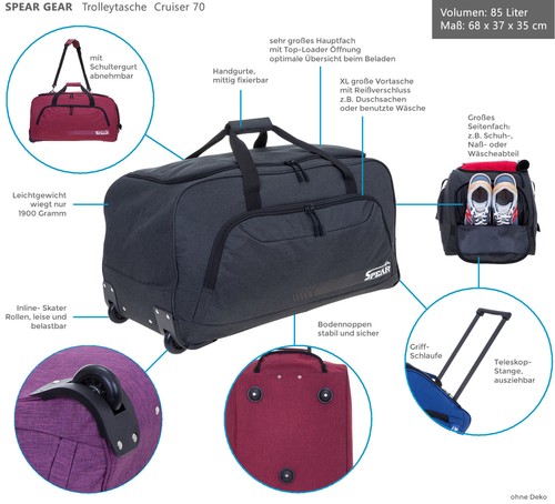 Borsa da viaggio borsa valigia trolley 85 L XL uomo donna trolly spear 910 a scelta - Foto 57 di 155