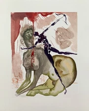 Salvador Dali DIVINE COMEDY INFERNO # 12 Color Woodcut Minotaur Woodblock Art