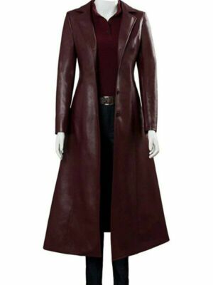 Women's 100% Real Leather Trench Coat Long Overcoat Maroon Winter