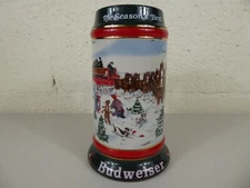 1991 Anheuser Busch Budweiser Bud Holiday Christmas Beer Stein Clydesdales NICE!
