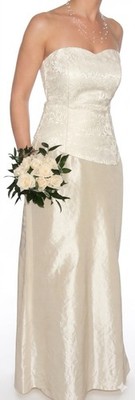 Elegantes Vintage Brautkleid Gr. 38 Champagner Corsage A-Linie Schick Kunstfell 