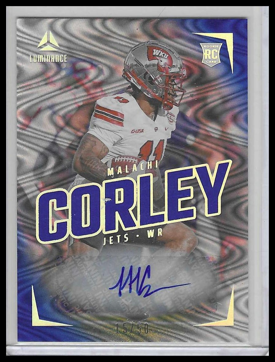 2024 Panini Luminance #143 Malachi Corley Rookie Luminance Autographs Blue #/50