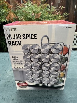 Orii 20 Jar Chrome Wire Spice Rack with Bamboo Base | Includes Silicone Funne...