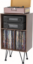 Stylish Vinyl Record Player Stand with Storage for 120 Albums - Walnut Finish