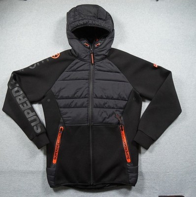 Superdry Jacket Mens Small Black Hoodie Full Zip Gym Tech Outdoors Adult Sport